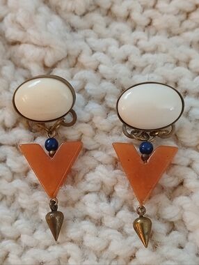 Vintage Art Deco Glass and Brass Beaded Earrings